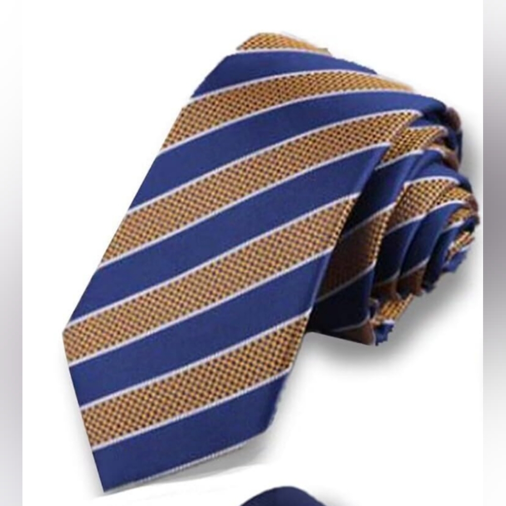 WeiShang Men's Skinny Width 2.3" Slim Necktie Striped Color Tie. Blue & Gold